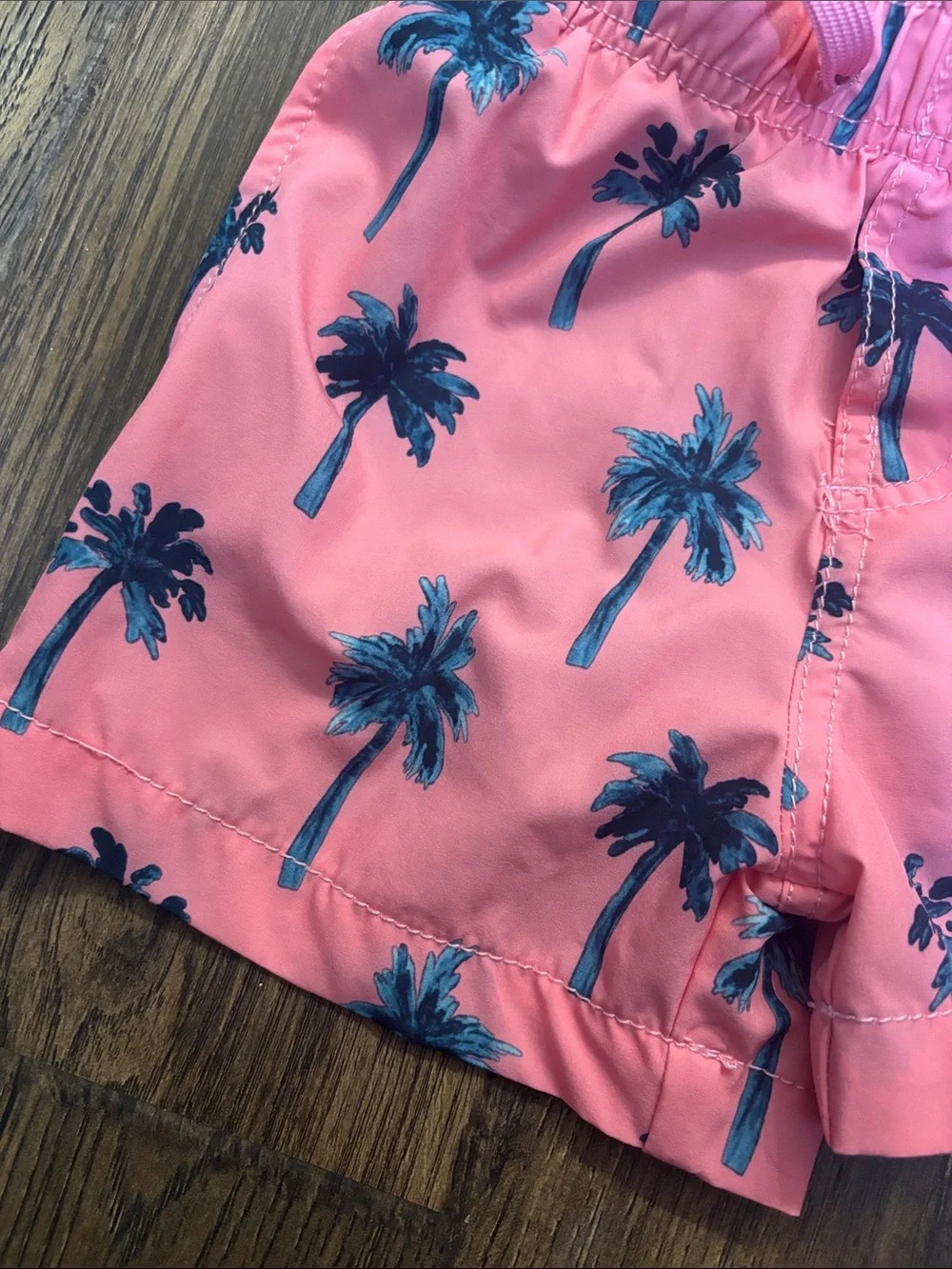 Kids' Pink Palm Print Swim Trunks
